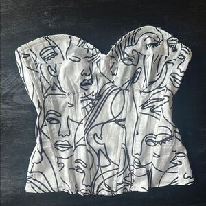 Abstract Face Print Bustier Top